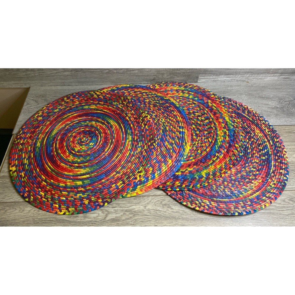 Set Of‎ 4 Multicolored 16" Woven Placemats Red/blue/yellow/orange Display Only